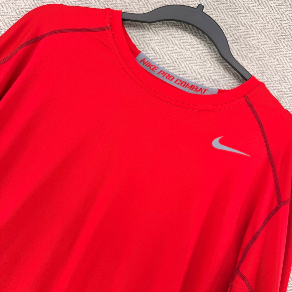 Nike Pro Combat Shirt XXL Red Polyester Long Sleeve Dri-Fit Fitted Gym Training